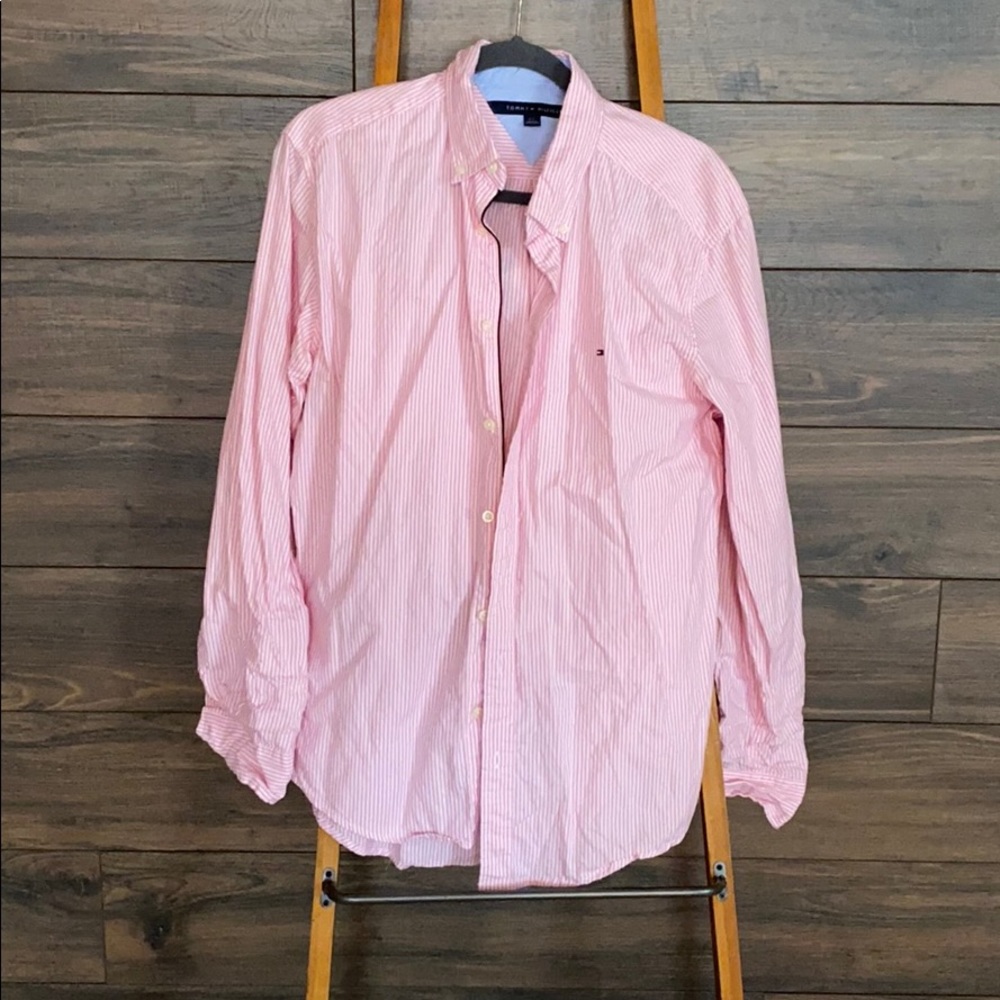 Tommy Hilfiger Pink and White Stripe Button Down